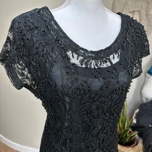 Vintage Jasmine by K.V.M Black Fit and Flare Lace And Beaded Maxi Dress